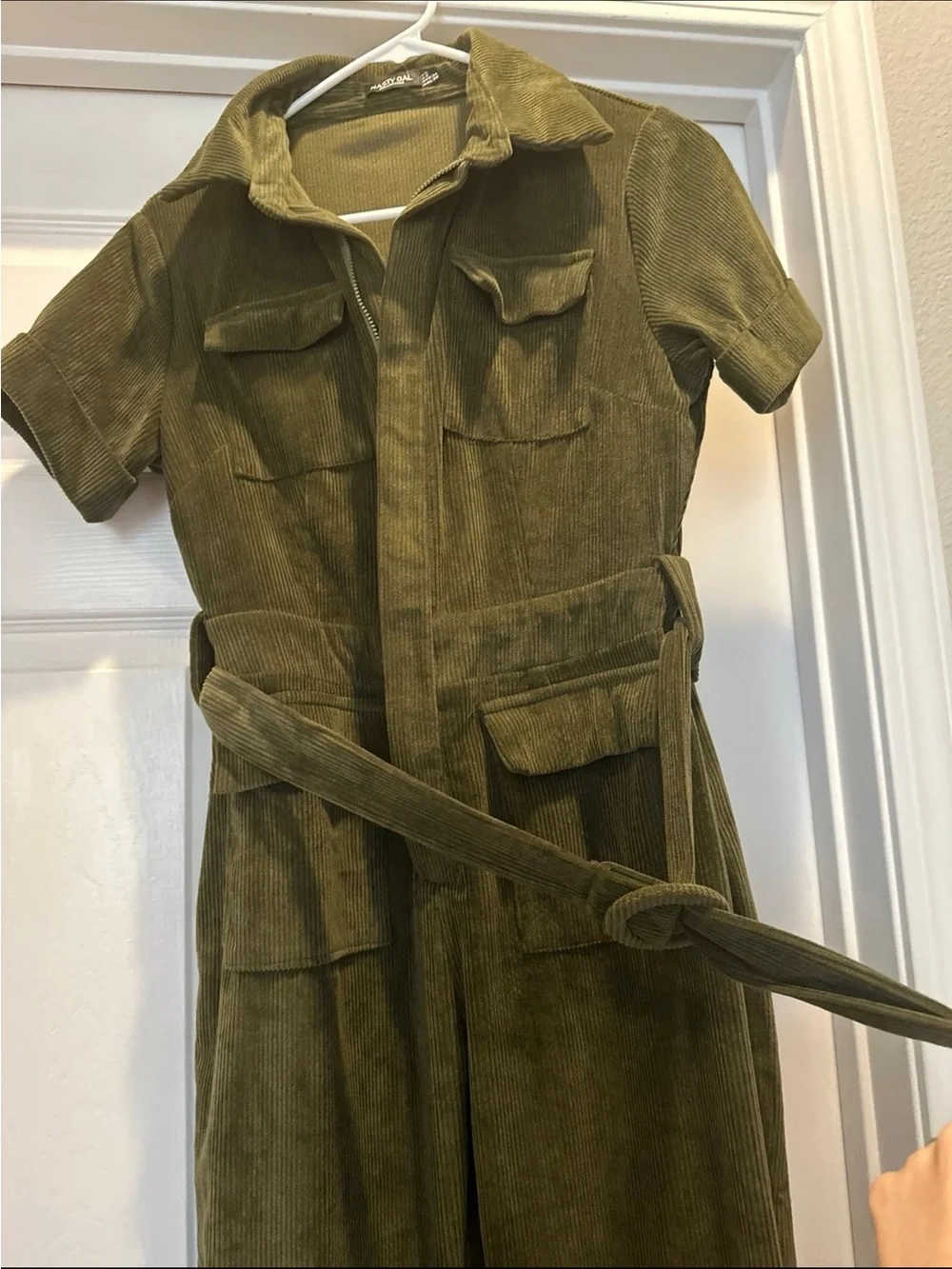 Nasty Gal Olive Utility Short-Sleeve Jumpsuit with Belt - Picture 5 of 6
